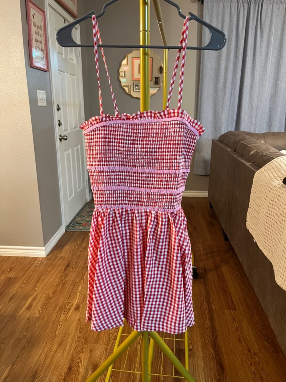 eesome Red and White Gingham Mini Dress